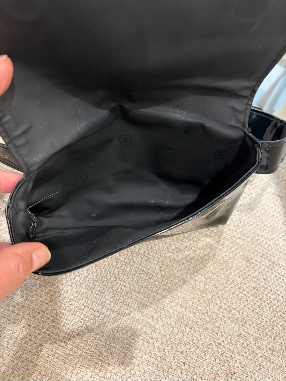 CHANEL Black Patent  CC Logo Waist Bag - Picture 6 of 10